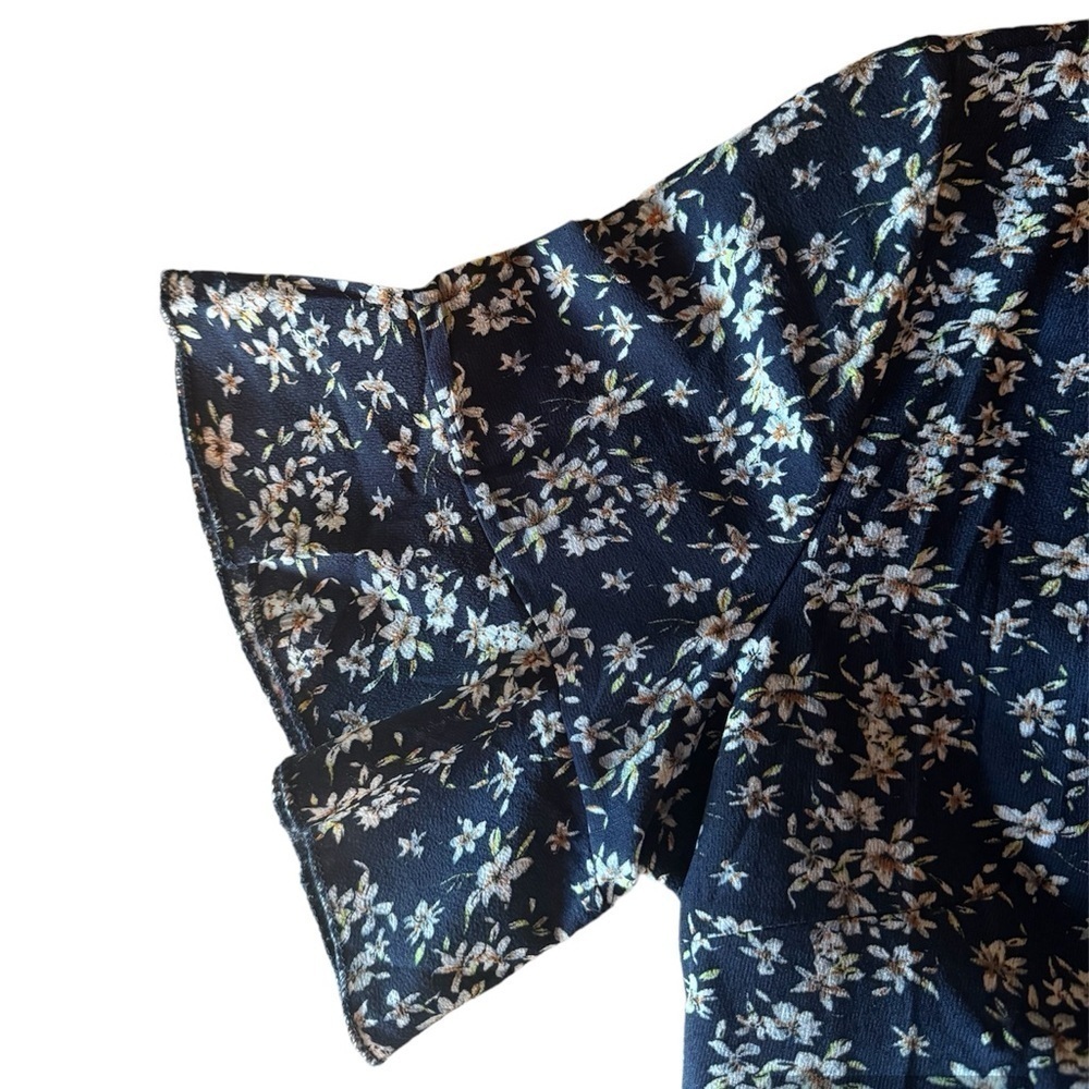 Belongsci Floral Mini Summer Dress Tea Style Navy Ruffled Hem Size Small - Picture 4 of 12